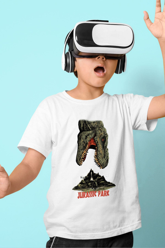 Jurassic Park Baskılı Beyaz Unisex Çocuk Tişört