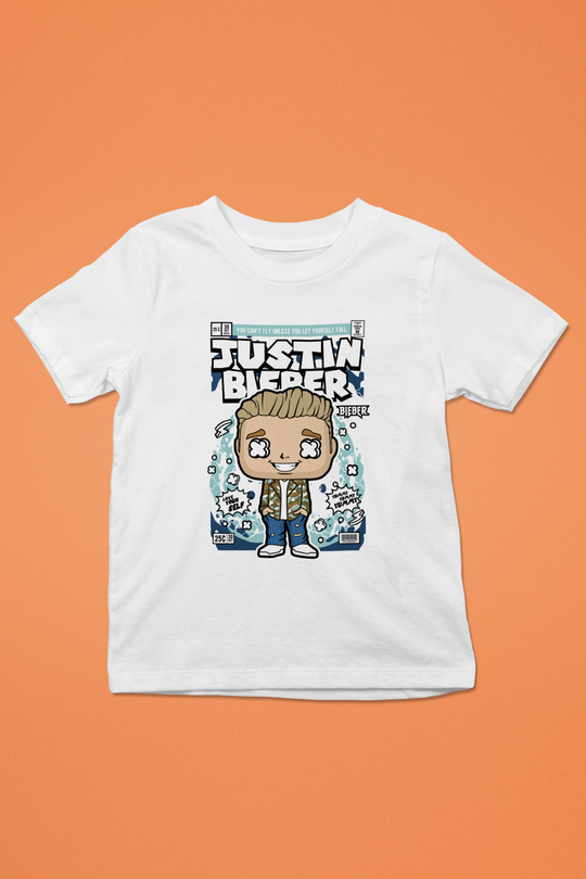 Justin Bieber Baskılı Unisex Beyaz Çocuk Tişört