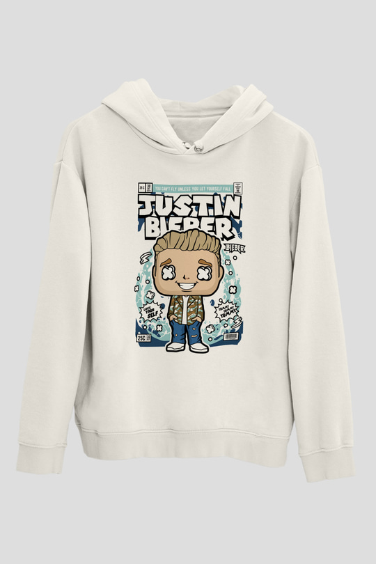 Justin Bieber Baskılı Unisex Beyaz Hoodie