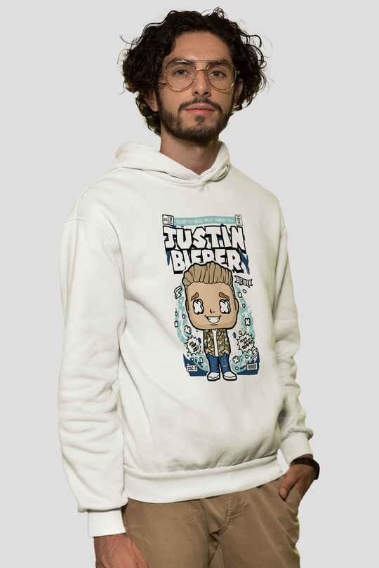 Justin Bieber Baskılı Unisex Beyaz Hoodie