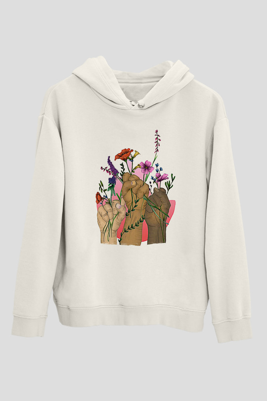 Kadınlar Günü Baskılı Beyaz Unisex Kapüşonlu Sweatshirt