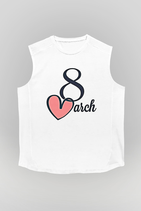 Kadınlar Günü Baskılı Beyaz Unisex Kolsuz Tişört - Tshirt