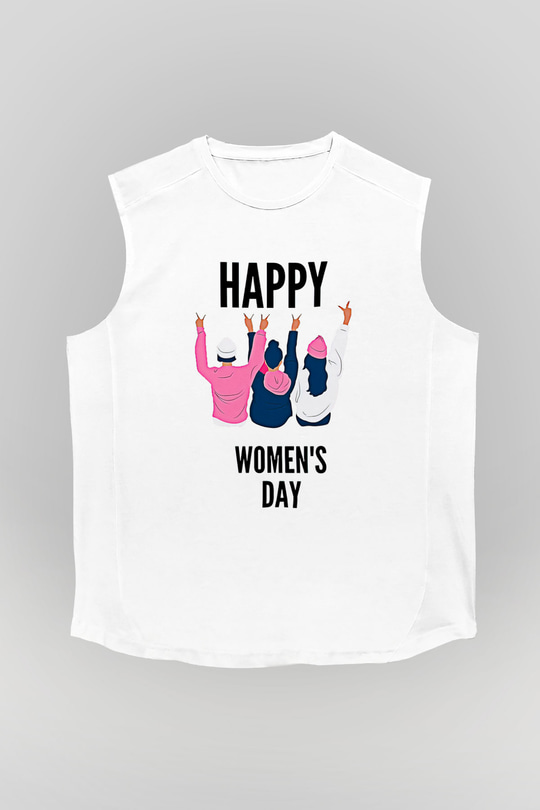 Kadınlar Günü Baskılı Beyaz Unisex Kolsuz Tişört - Tshirt