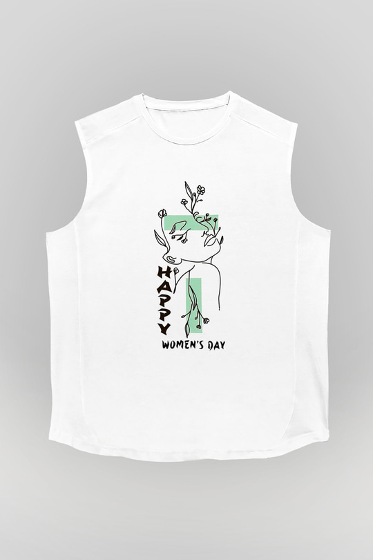 Kadınlar Günü Baskılı Beyaz Unisex Kolsuz Tişört - Tshirt