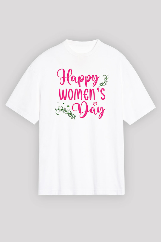 Kadınlar Günü Baskılı Beyaz Unisex Oversize Tişört - Tshirt