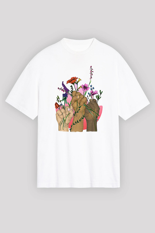 Kadınlar Günü Baskılı Beyaz Unisex Oversize Tişört - Tshirt