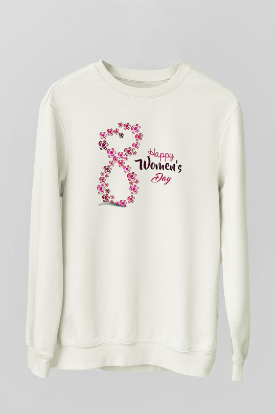 Kadınlar Günü Baskılı Beyaz Unisex Sweatshirt