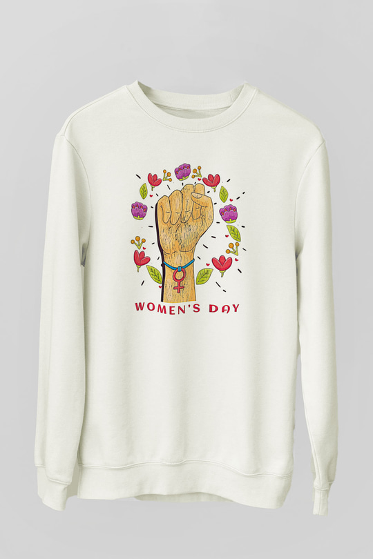 Kadınlar Günü Baskılı Beyaz Unisex Sweatshirt