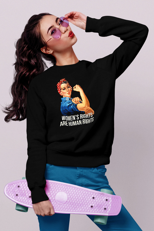 Kadınlar Günü Baskılı Unisex Siyah Sweatshirt