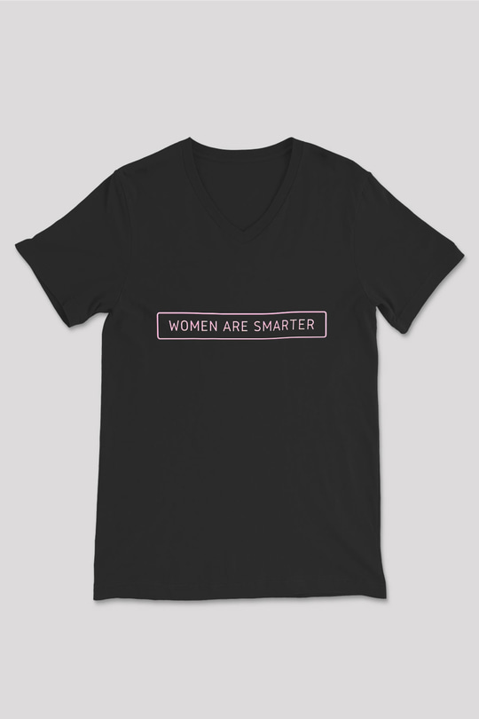 Kadınlar Günü Baskılı Unisex Siyah V Yaka Tişört - Tshirt