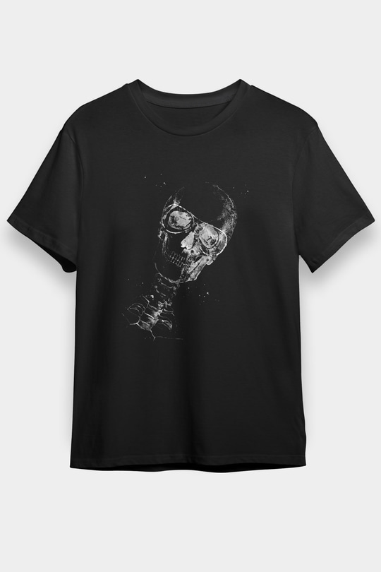 Kafatası Anatomi Baskılı Unisex Siyah Tişört - Tshirt