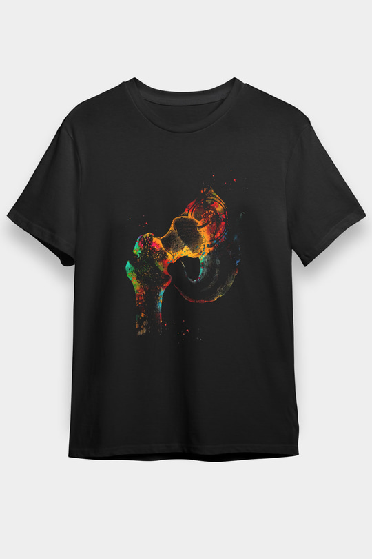 Kalça Eklemi Baskılı Unisex Siyah Tişört - Tshirt