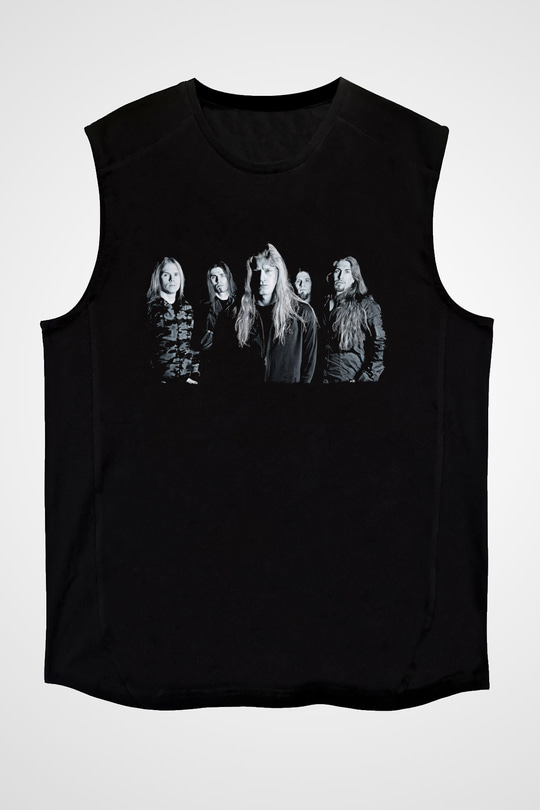 Kalmah Baskılı Unisex Siyah Kolsuz Tişört - Tshirt