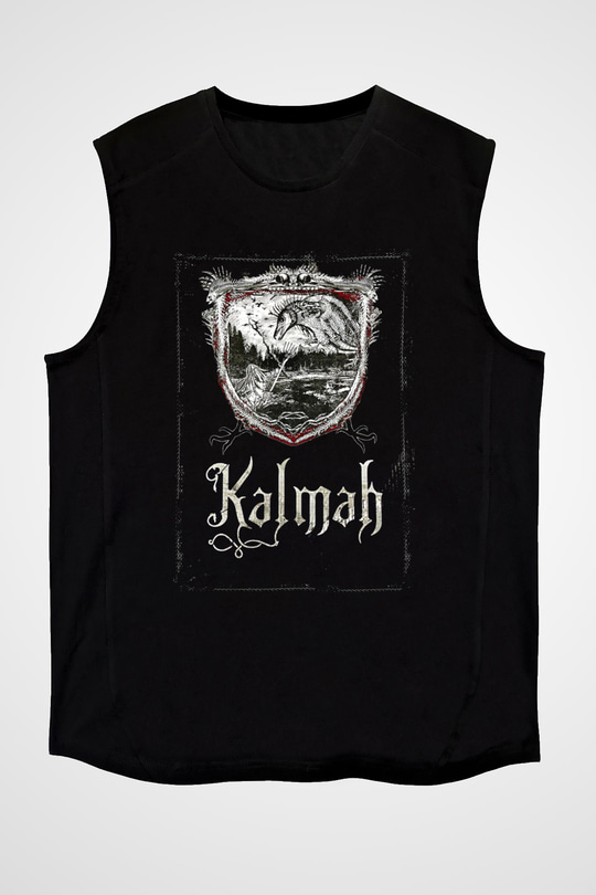 Kalmah Baskılı Unisex Siyah Kolsuz Tişört - Tshirt