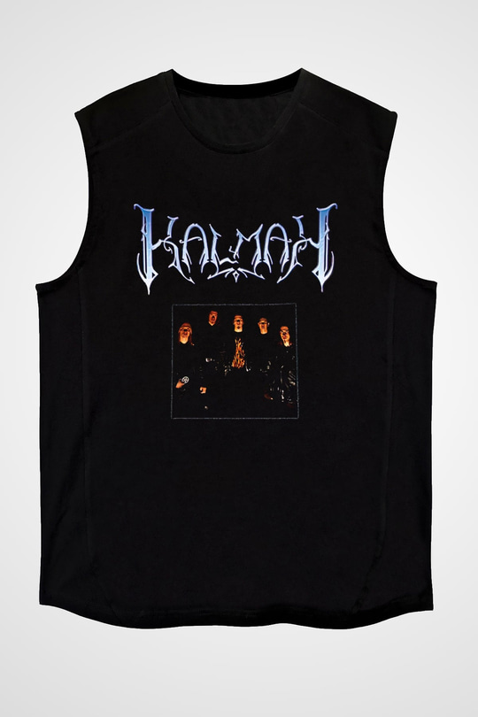Kalmah Baskılı Unisex Siyah Kolsuz Tişört - Tshirt