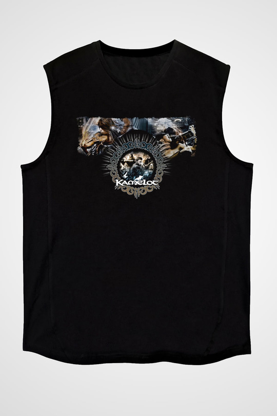 Kamelot Baskılı Unisex Siyah Kolsuz Tişört - Tshirt