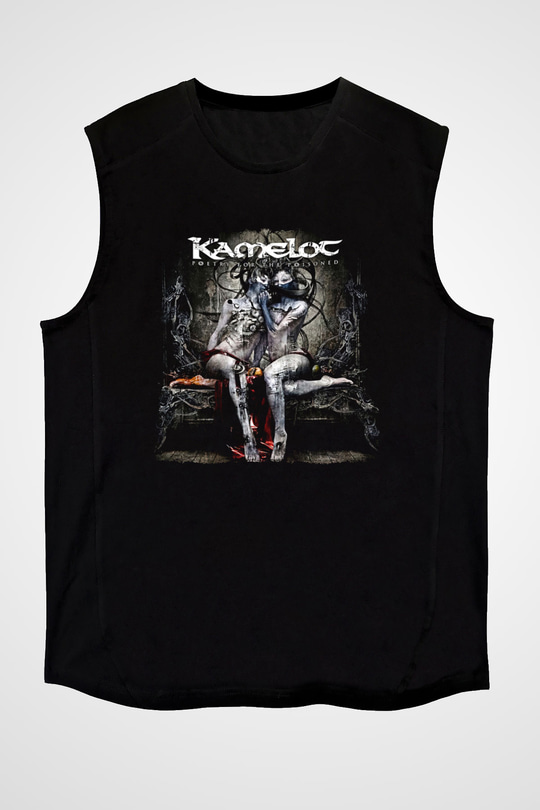 Kamelot Baskılı Unisex Siyah Kolsuz Tişört - Tshirt