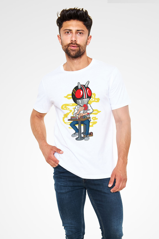 Kamen Gambler Baskılı Unisex Beyaz Tişört
