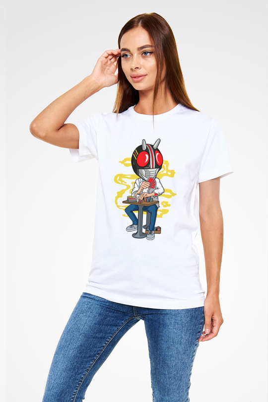 Kamen Gambler Baskılı Unisex Beyaz Tişört
