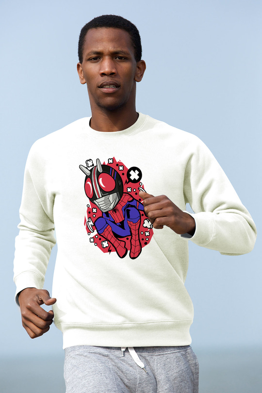 Kamen Spider Baskılı Beyaz Unisex Sweatshirt