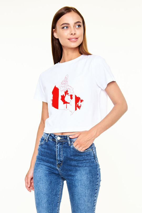 Kanada Beyaz Croptop Tişört