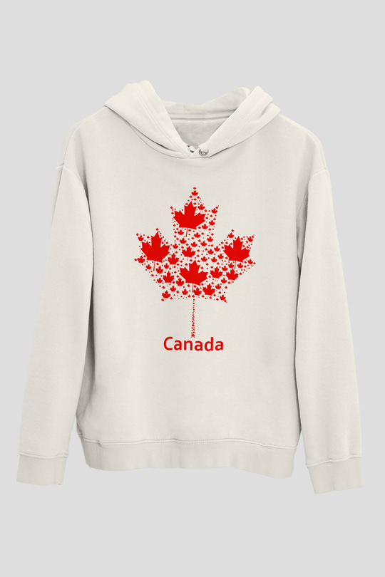 Kanada Beyaz Unisex Kapşonlu Sweatshirt