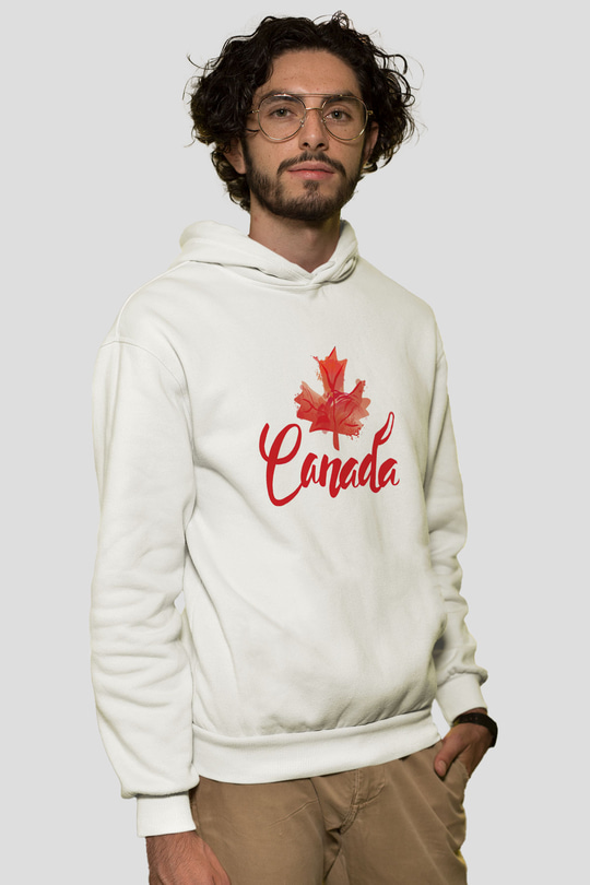 Kanada Beyaz Unisex Kapşonlu Sweatshirt