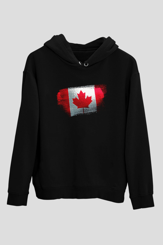Kanada - Canada Bayrağı Baskılı Unisex Siyah Hoodie
