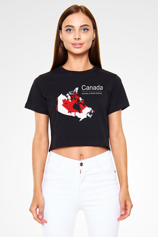Kanada Siyah Crop Top Tişört