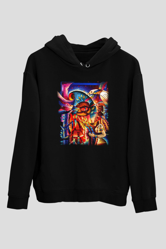 Kanaviçe Siyah Unisex Hoodie