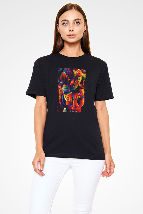Kanaviçe Siyah Unisex Tişört T-Shirt - TişörtFabrikası