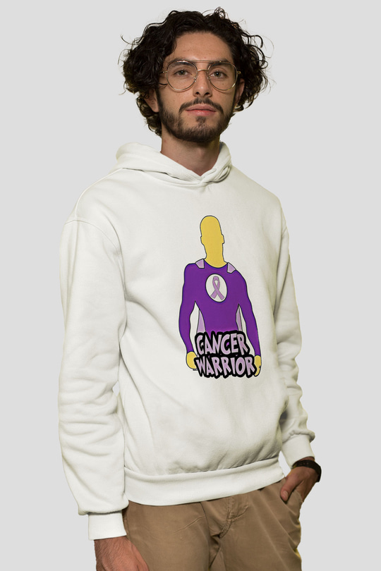 Kanser Günü Baskılı Beyaz Unisex Kapüşonlu Sweatshirt