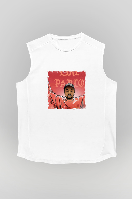 Kanye West Baskılı Unisex Beyaz Kolsuz Tişört