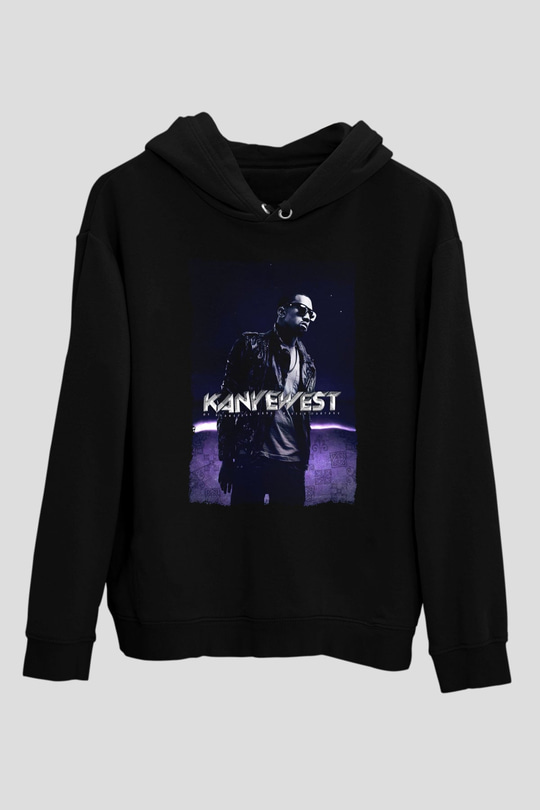 Kanye West Siyah Unisex Kapüşonlu Sweatshirt