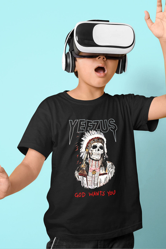 Kanye West Yeezus Baskılı Siyah Unisex Çocuk Tişört