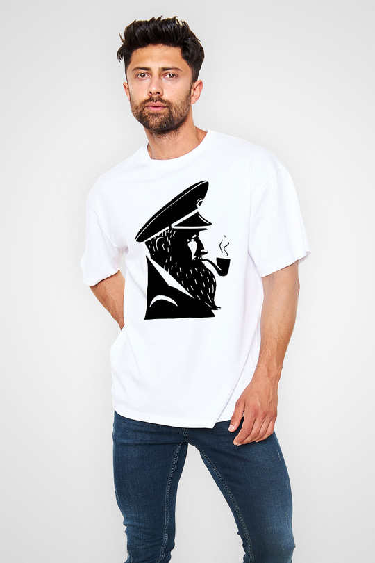 Kaptan Beyaz Unisex Oversize Tişört T-Shirt