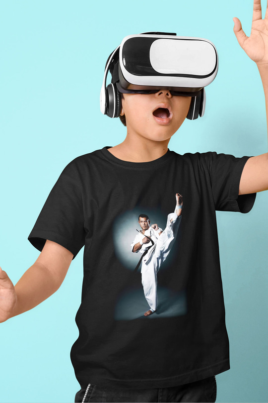 Karate Baskılı Siyah Unisex Çocuk Tişört