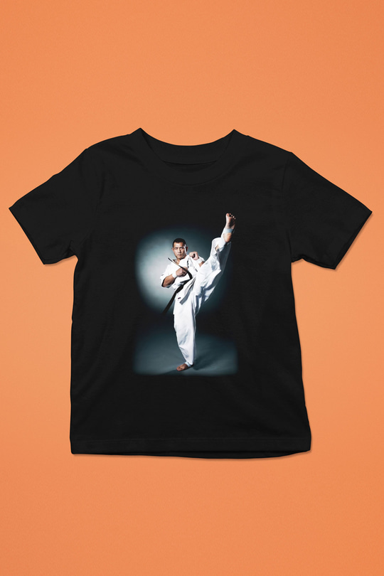 Karate Baskılı Siyah Unisex Çocuk Tişört