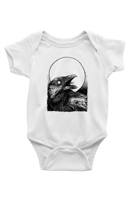 Karga Baskılı Beyaz Unisex Bebek Body - Zıbın