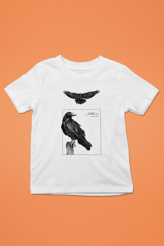 Karga Baskılı Beyaz Unisex Beyaz Çocuk Tişört - Tshirt