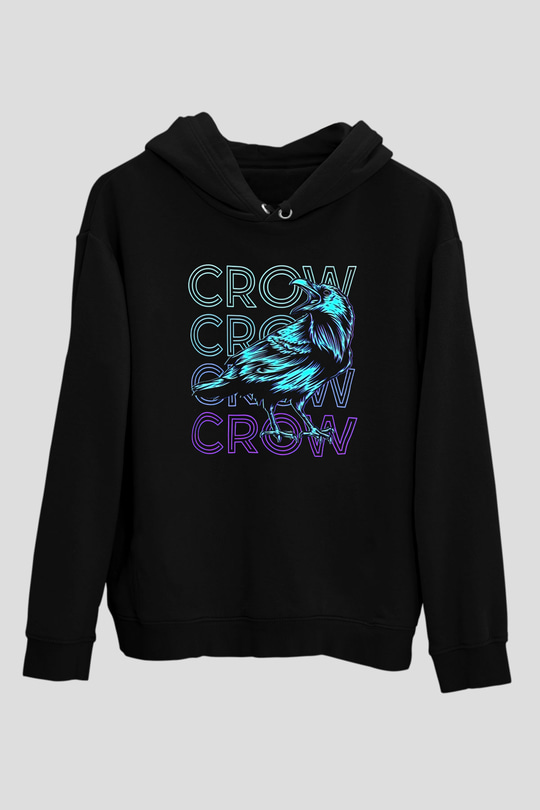 Karga Baskılı Unisex Siyah Hoodie