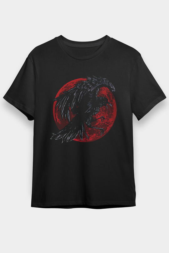 Karga Baskılı Unisex Siyah Tişört - Tshirt