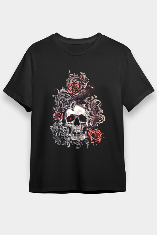 Karga Baskılı Unisex Siyah Tişört - Tshirt