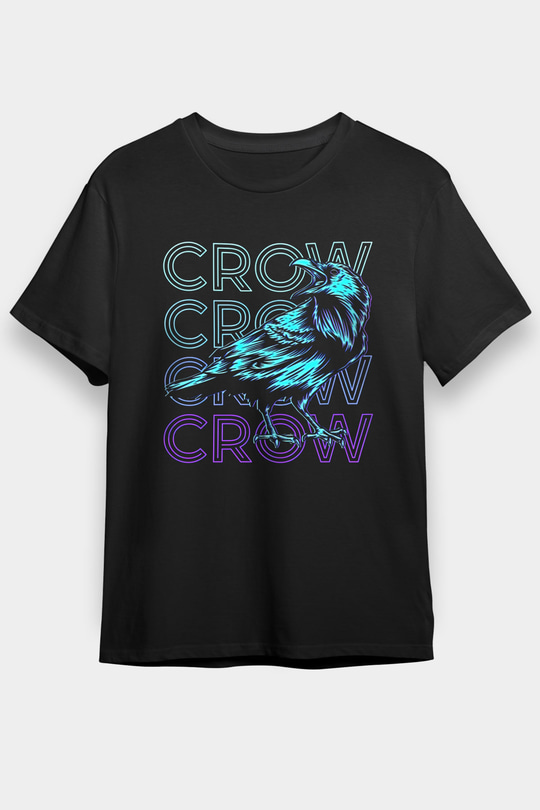 Karga Baskılı Unisex Siyah Tişört - Tshirt