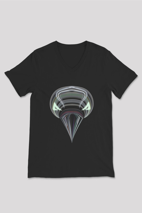 Karga Baskılı Unisex Siyah V Yaka Tişört - Tshirt