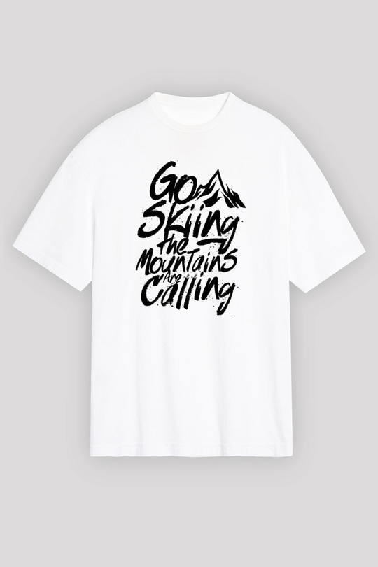 Kayak Baskılı Unisex Beyaz Oversize Tişört - Tshirt
