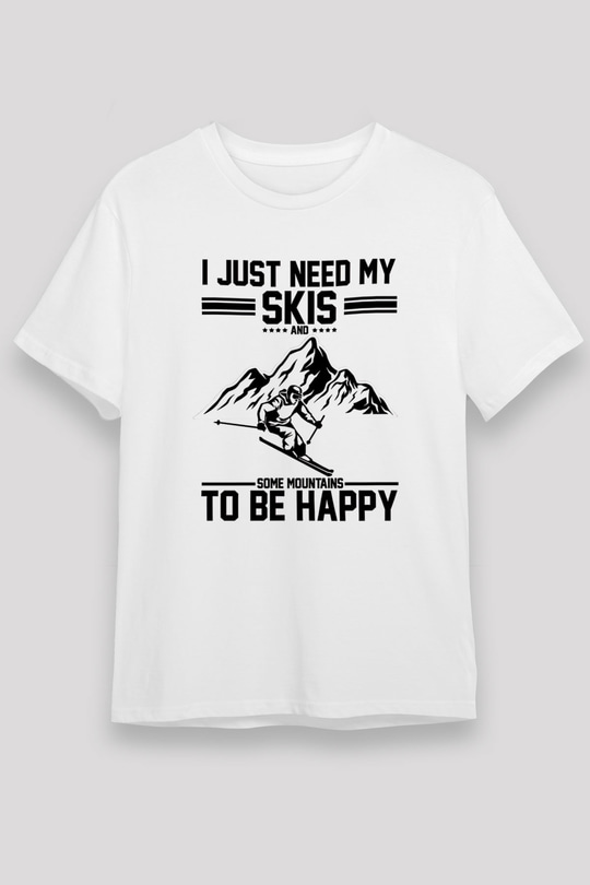 Kayak Baskılı Unisex Beyaz Tişört - Tshirt