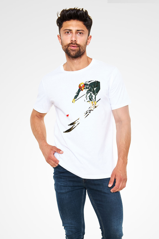 Kayak Baskılı Unisex Beyaz Tişört - Tshirt
