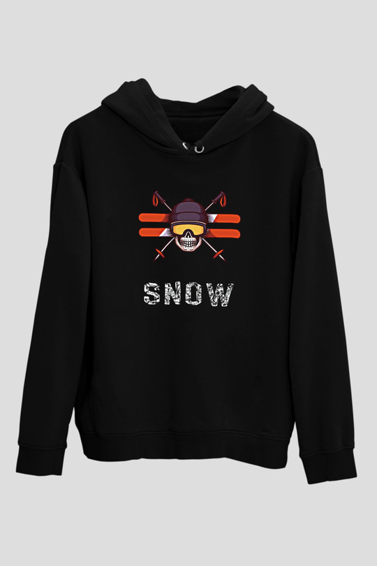 Kayak - Ski Baskılı Unisex Siyah Hoodie