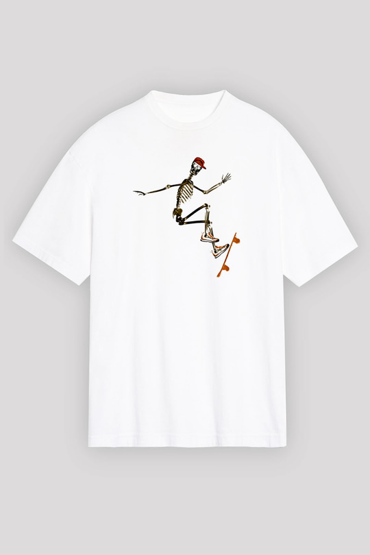 Kaykay Baskılı Unisex Beyaz Oversize Tişört - Tshirt